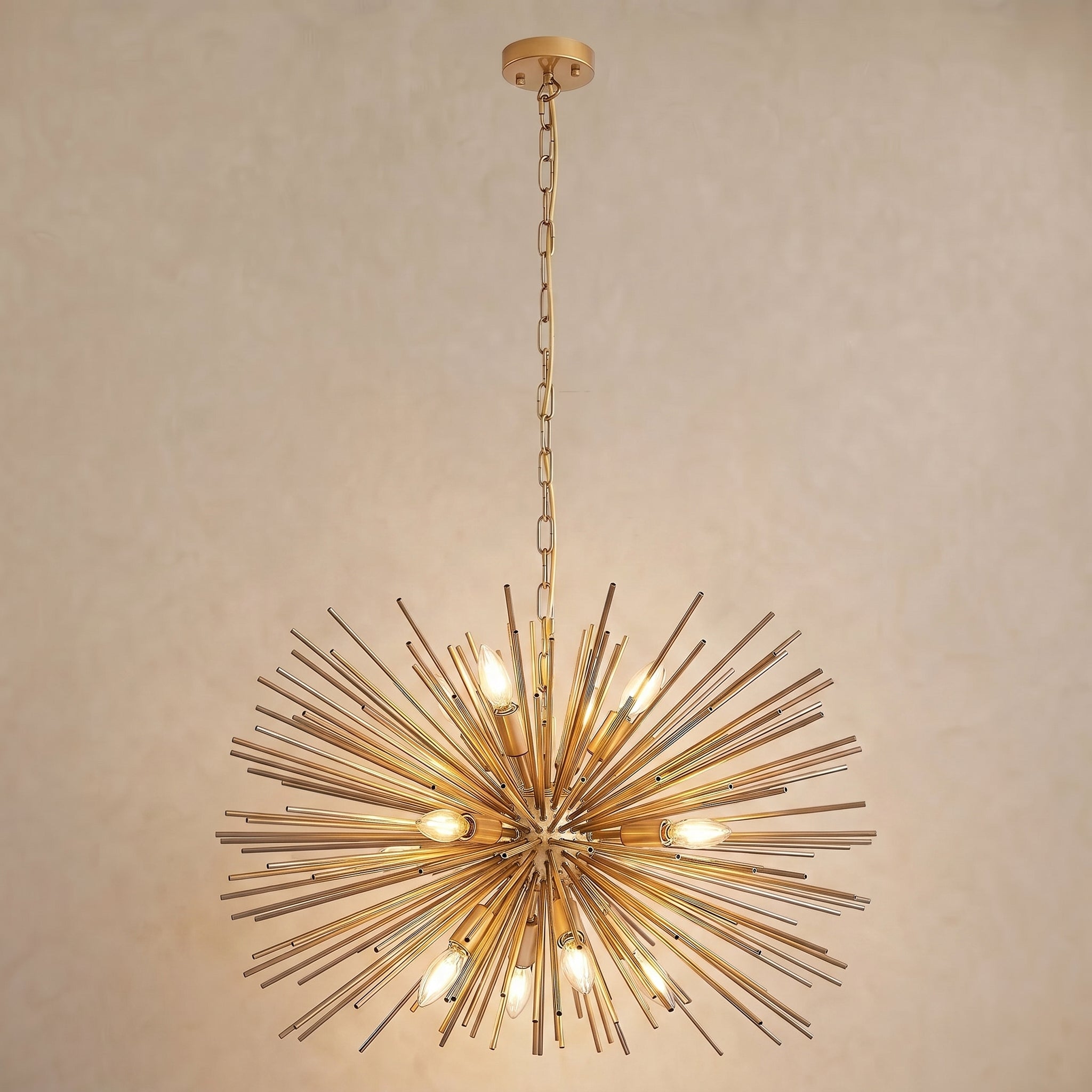 Sfeerco 29 Inch Mid-Century Modern Starburst Chandelier, 12-Light Gold Sputnik Pendant Light Fixture for Living Room, Dining Room and Foyer