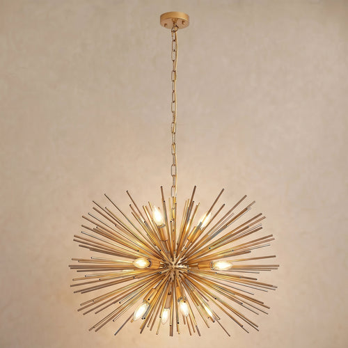 Sfeerco 29 Inch Mid-Century Modern Starburst Chandelier, 12-Light Gold Sputnik Pendant Light Fixture for Living Room, Dining Room and Foyer