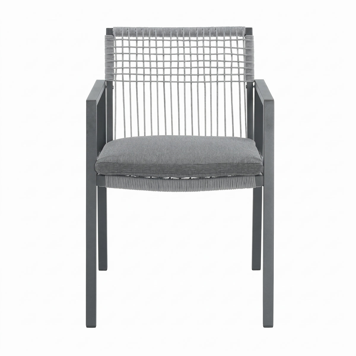 Sfeerco Outdoor Aluminum Rope Dining Chair Set of 2 with Cushions Patio Armchair Black Grey — Kova