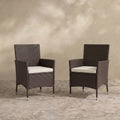 Sfeerco Outdoor Rattan Wicker Dining Chair Set of 2 with Cream Cushion Stackable Dark Coffee Patio