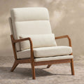 Sfeerco Solid Wood Accent Chair with Linen Cushion, Mid-Century Modern Armchair for Living Room, Off-White