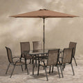 Sfeerco Outdoor Dining Set 8-Piece with 9Ft Umbrella Rattan Chairs & Table Light Mixed Brown — Porto