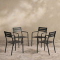 Sfeerco Stackable Patio Dining Chairs Set of 4, Heavy Duty Powder Coated Metal Outdoor Chairs with Ergonomic Armrests, Black