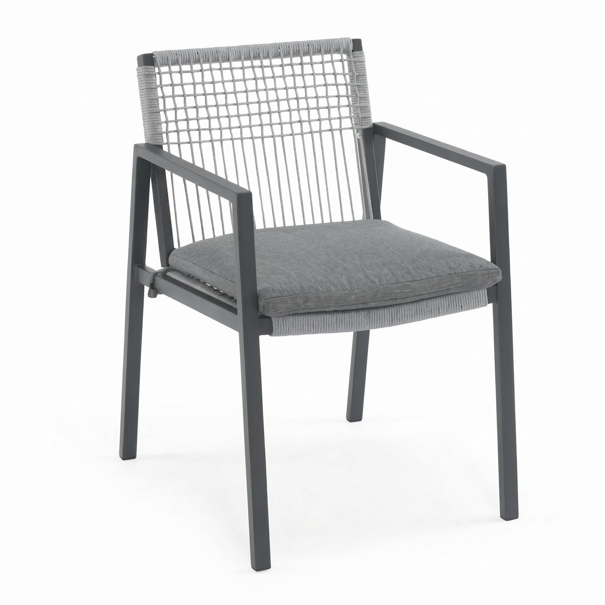 Sfeerco Outdoor Aluminum Rope Dining Chair Set of 2 with Cushions Patio Armchair Black Grey — Kova