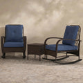 Sfeerco Outdoor Rattan Rocking Chair Bistro Set 3-Piece with Cushions & Coffee Table Brown – Sesto