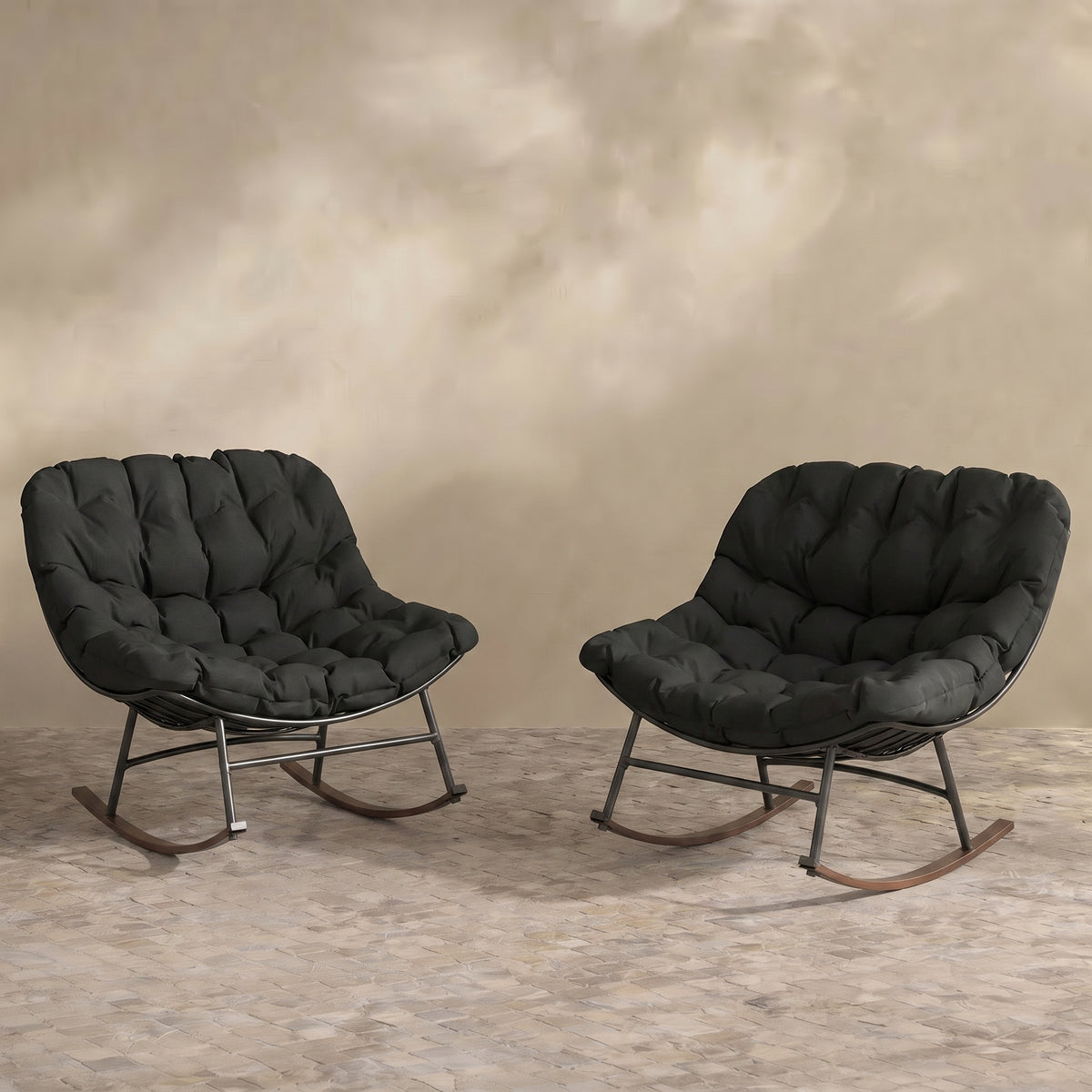 Sfeerco Outdoor Papasan Rocking Chair Set of 2 with Cushions – Rondo