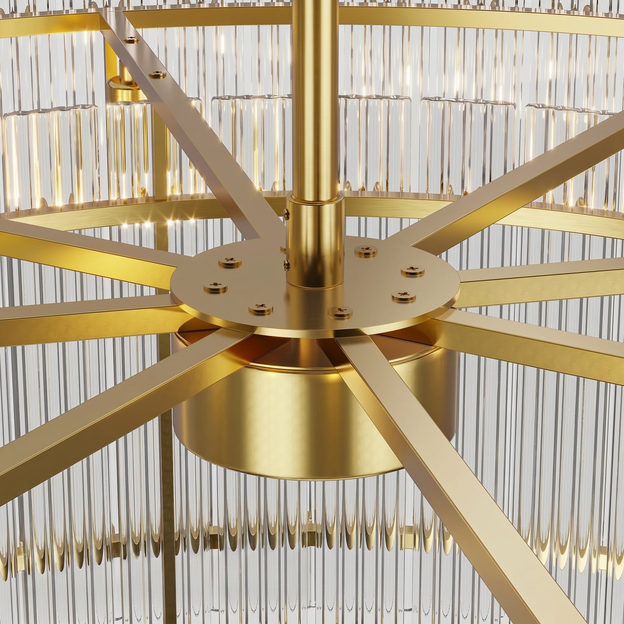 Sfeerco Modern Gold Round Chandelier 37 Inch 2-Tier 8-Light Water Ripple Crystal Glass High Ceiling Dining Room Living Room Foyer