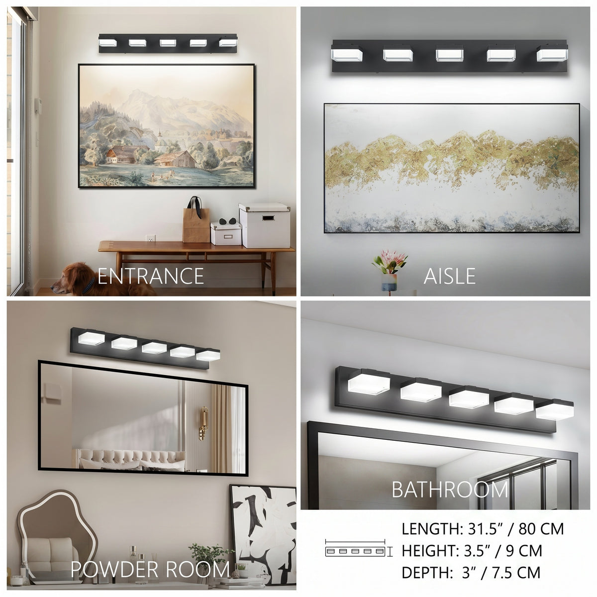 Sfeerco Modern LED Vanity Light Bar 5-Light Matte Black Over Mirror Bathroom Fixture – Luxe