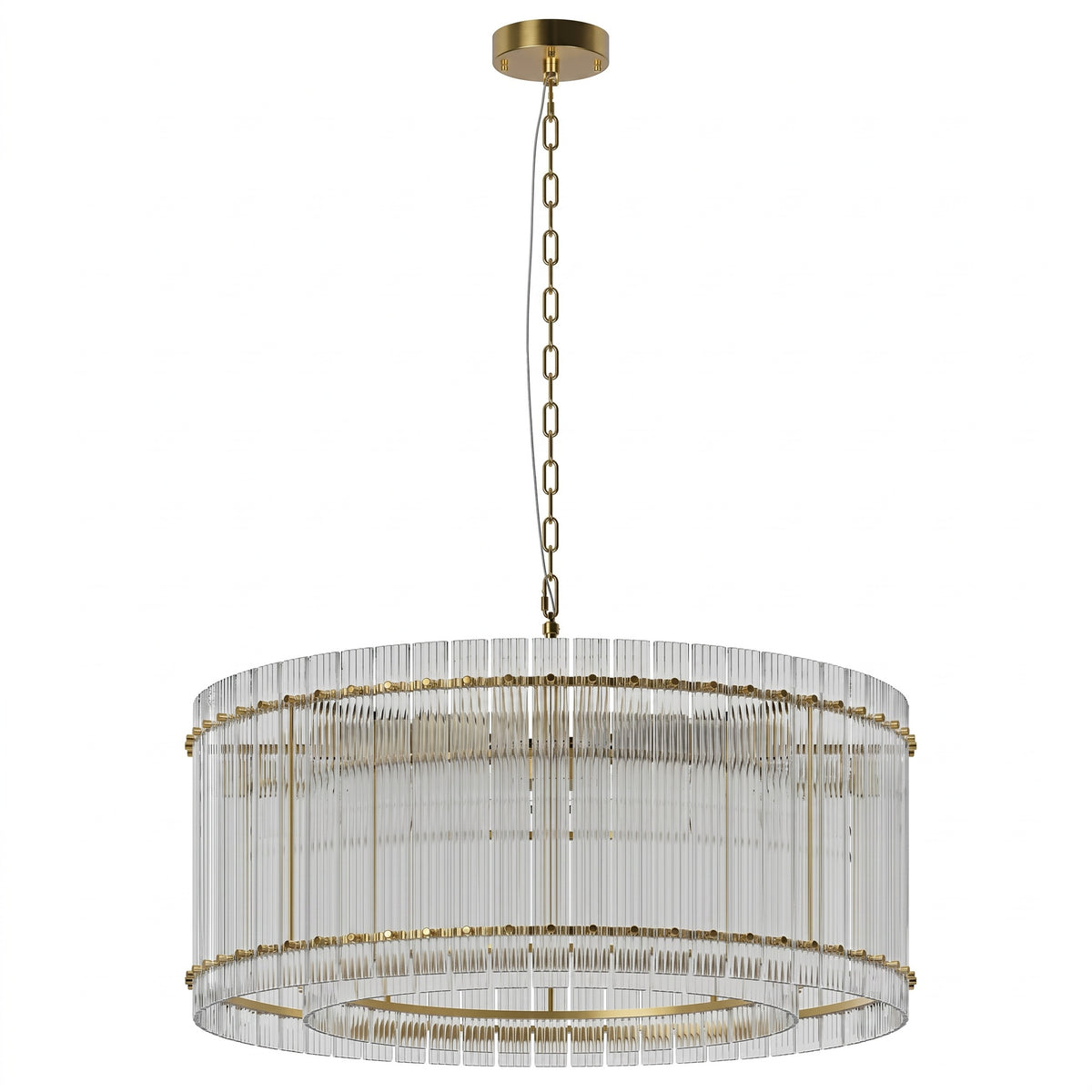 Sfeerco Modern Gold Round Chandelier 37 Inch 2-Tier 8-Light Water Ripple Crystal Glass High Ceiling Dining Room Living Room Foyer