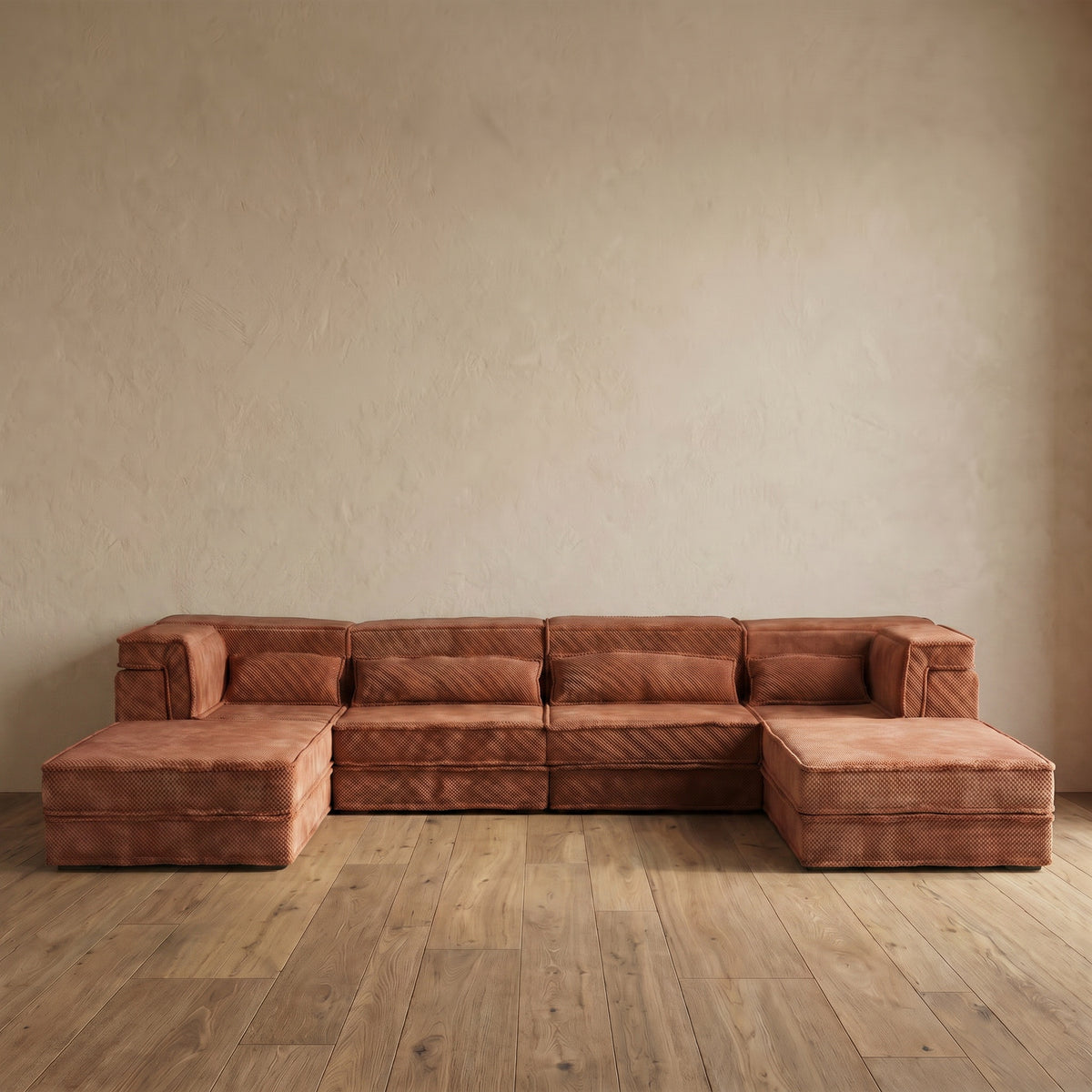 Sfeerco Modular Floor Sofa Sectional 4-Seater with Ottomans Fleece Brown – Modo