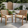 Sfeerco Outdoor Acacia Wood Wicker Dining Chair Set of 2 with Cream Cushion Teak Finish — Teca