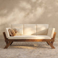 Sfeerco Outdoor Wooden Daybed Chaise Lounge Adjustable with Beige Cushions Natural Finish – Brisa