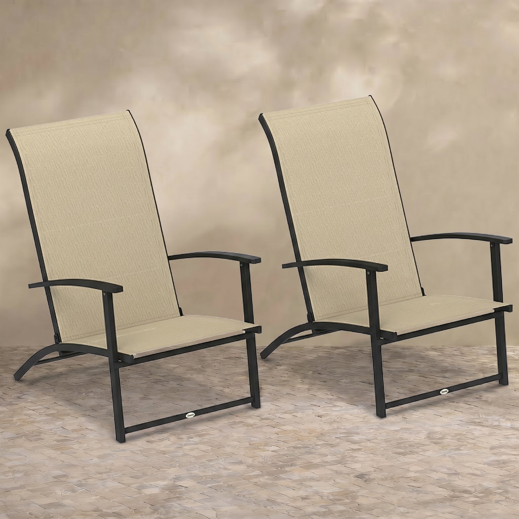 Sfeerco Folding Patio Chairs Set of 2, High Back Outdoor Dining Chairs with Armrests and Breathable Mesh, Beige