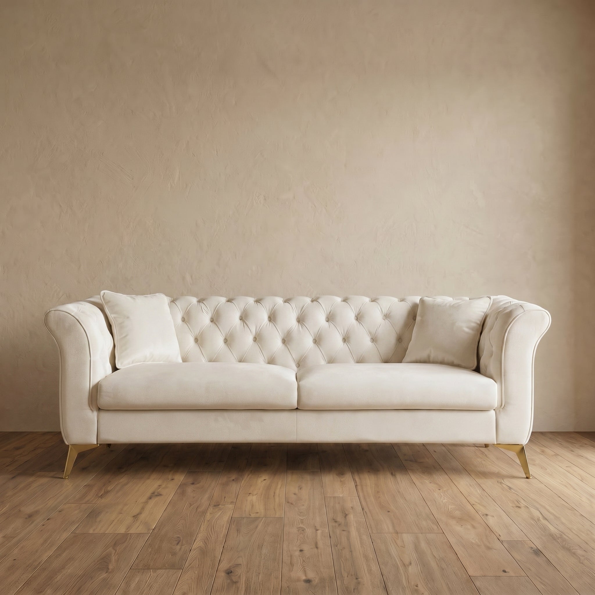 Sfeerco Chesterfield Velvet Sofa 3-Seater Scroll Arm Tufted White – Stanford