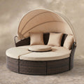 Sfeerco Outdoor Rattan Round Daybed with Canopy and Lift Table Beige — Bali