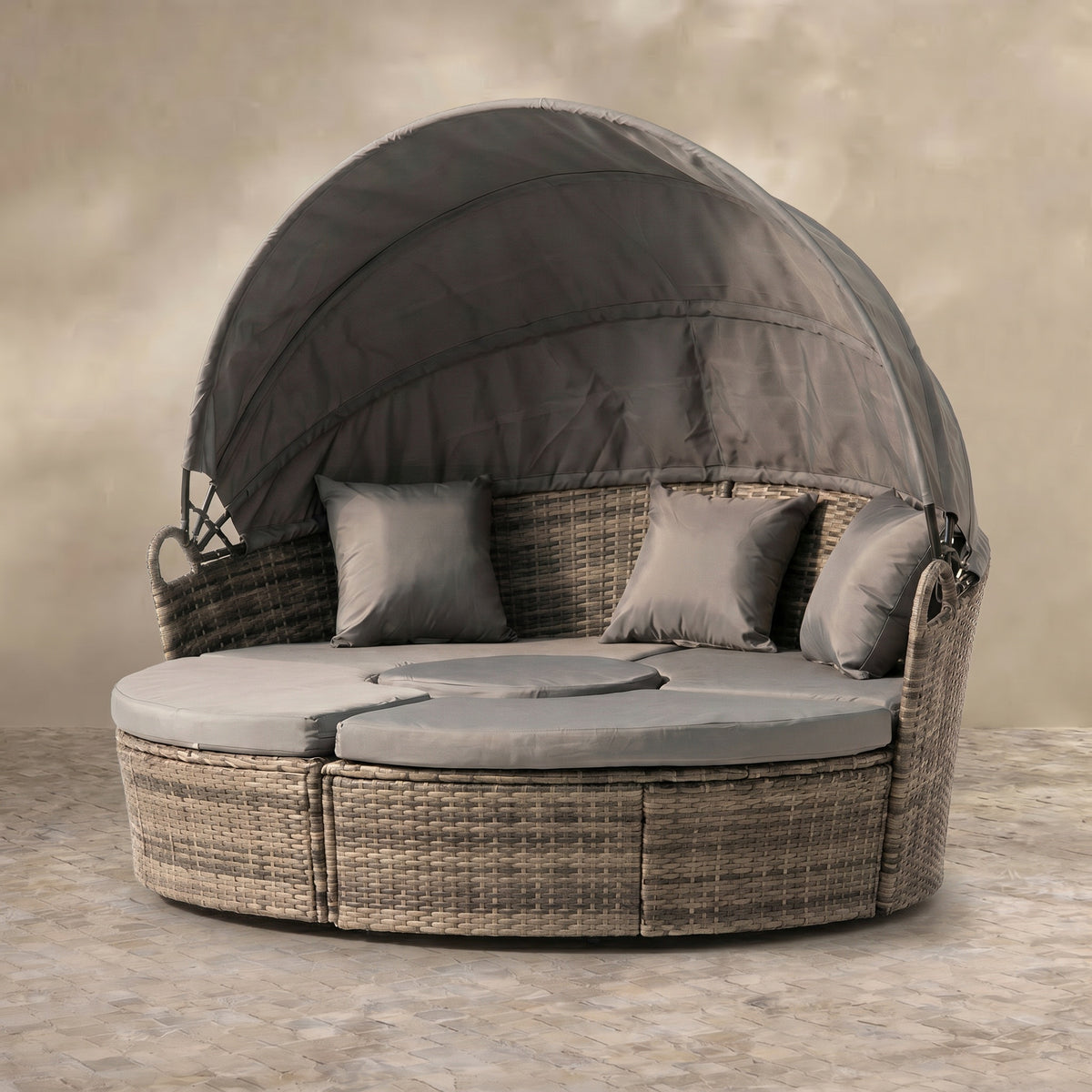 Sfeerco Outdoor Rattan Daybed Convertible Lounge Set Gray — Luna