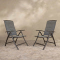 Sfeerco Folding Patio Chairs Set of 2, Aluminum Reclining Sling Chairs with Adjustable High Backrest, Textilene Fabric, Dark Brown