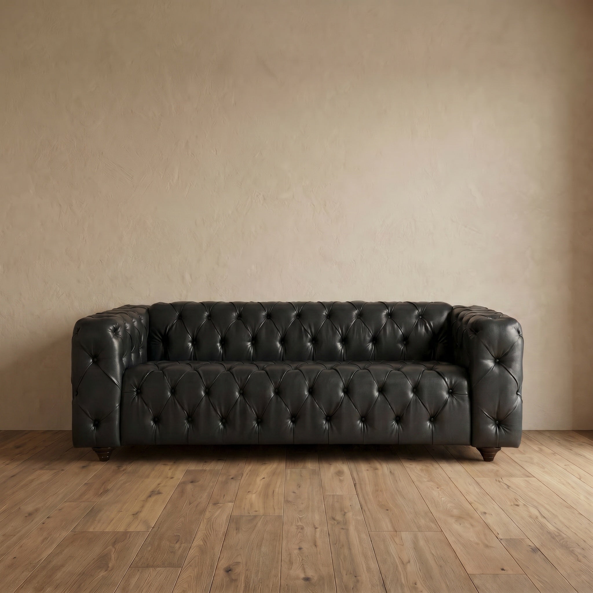 Sfeerco Chesterfield Tufted Sofa 3-Seater PU Leather with Solid Wood Legs Black – Regis