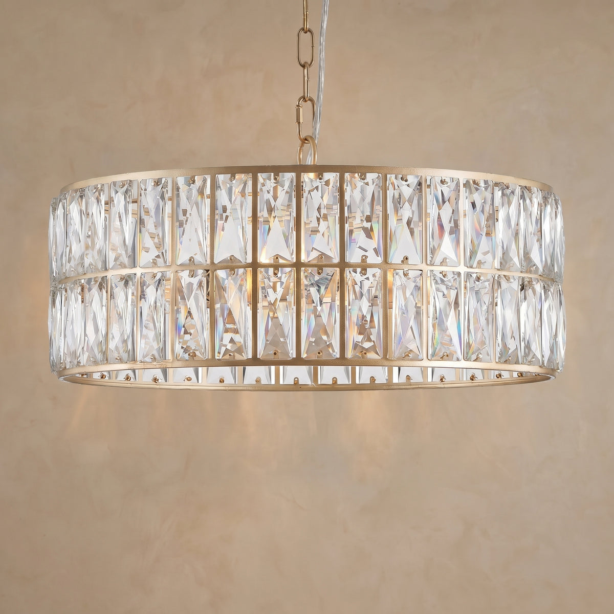 Sfeerco Modern Crystal Drum Chandelier 18 Inch 6-Light Gold Metal Frame Pendant Light Living Room Dining Room Bedroom