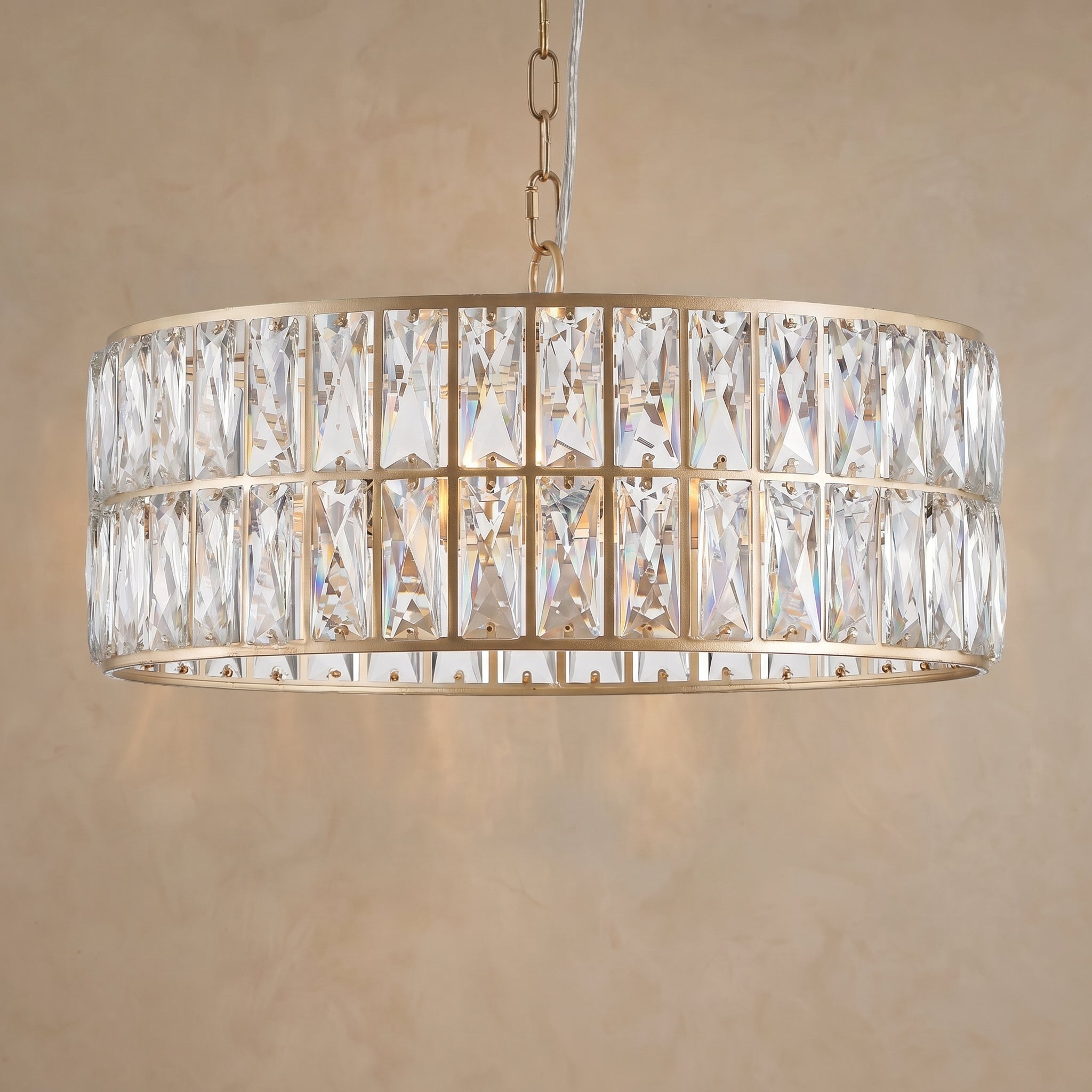 Sfeerco Modern Crystal Drum Chandelier 18 Inch 6-Light Gold Metal Frame Pendant Light Living Room Dining Room Bedroom