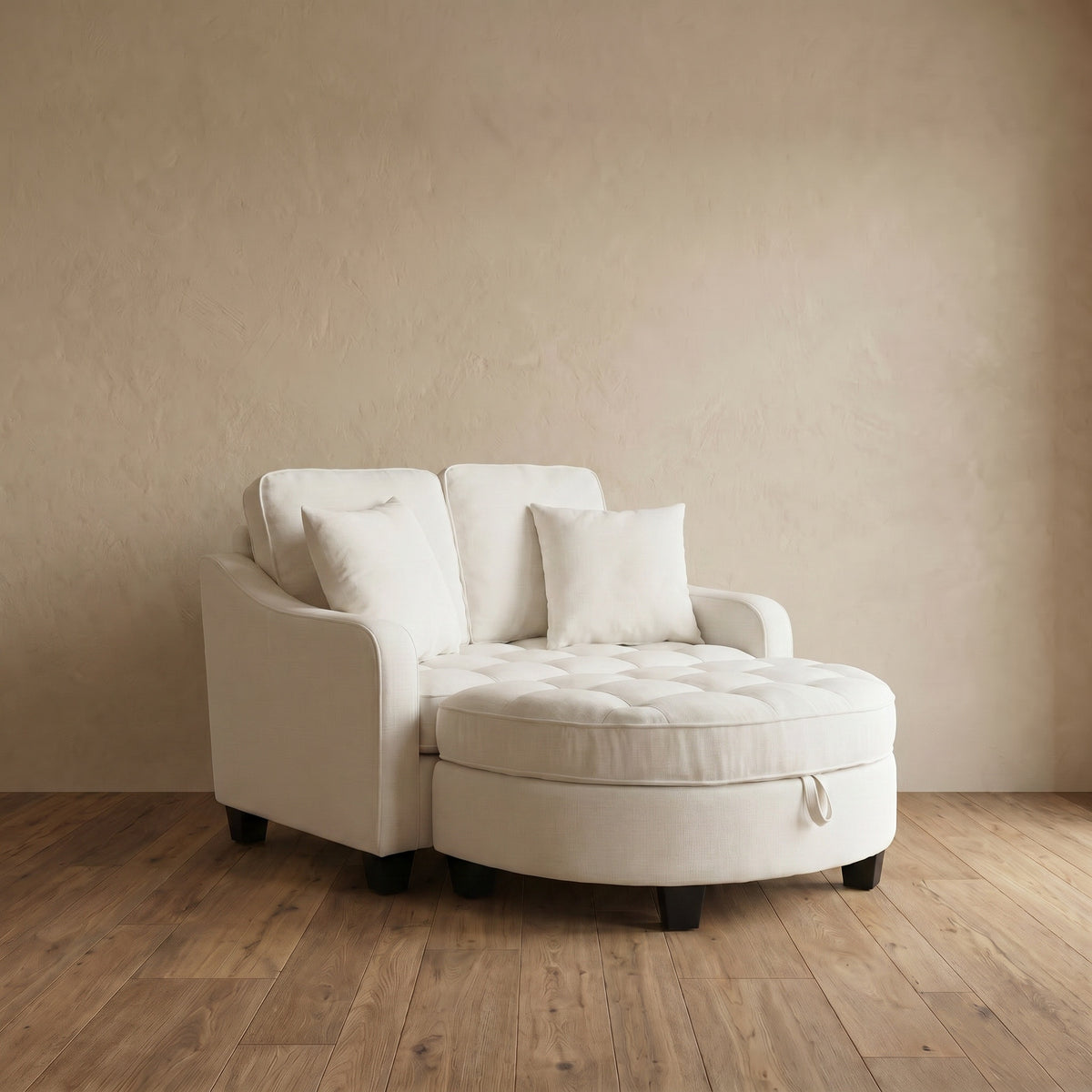 Sfeerco Oversized Chaise Lounge Sofa 2-Seater Corduroy with Storage Ottoman & Pillows White – Nido