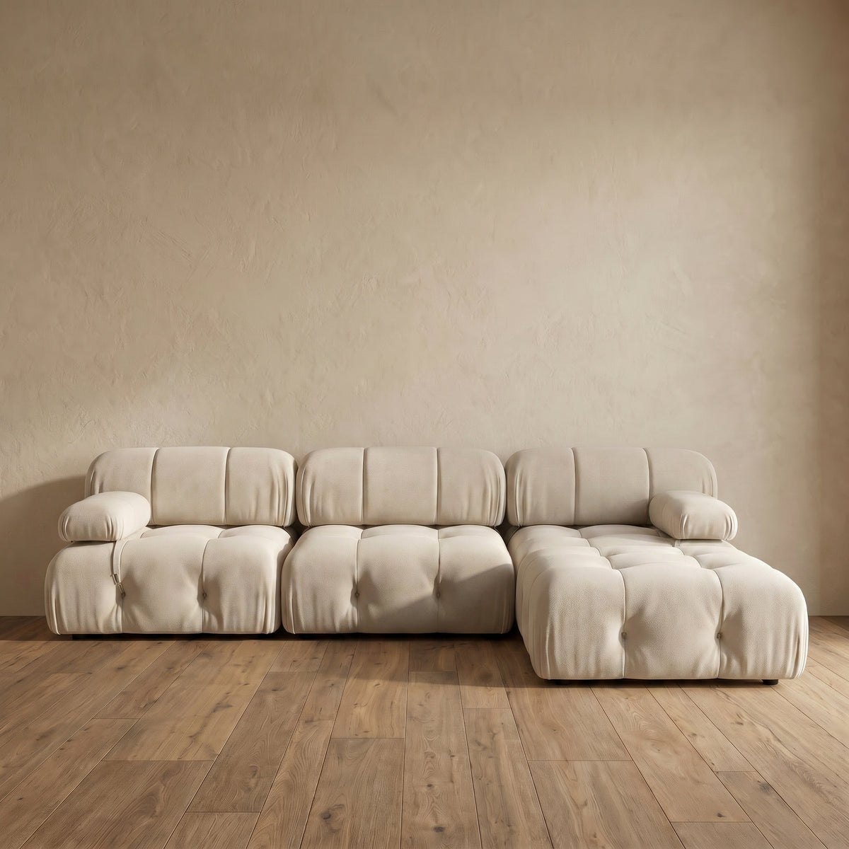 Sfeerco Modular Sectional Sofa L-Shape Bouclé Fabric with Ottoman Beige – Nuvо