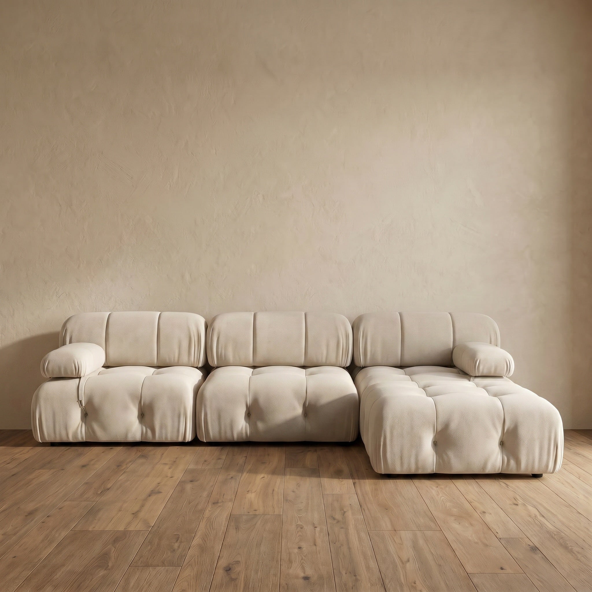 Sfeerco Modular Sectional Sofa L-Shape Bouclé Fabric with Ottoman Beige – Nuvо