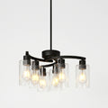 Sfeerco Modern Farmhouse Black Chandelier 6-Light Clear Glass Shade Adjustable Height Industrial Pendant Dining Room Kitchen Island