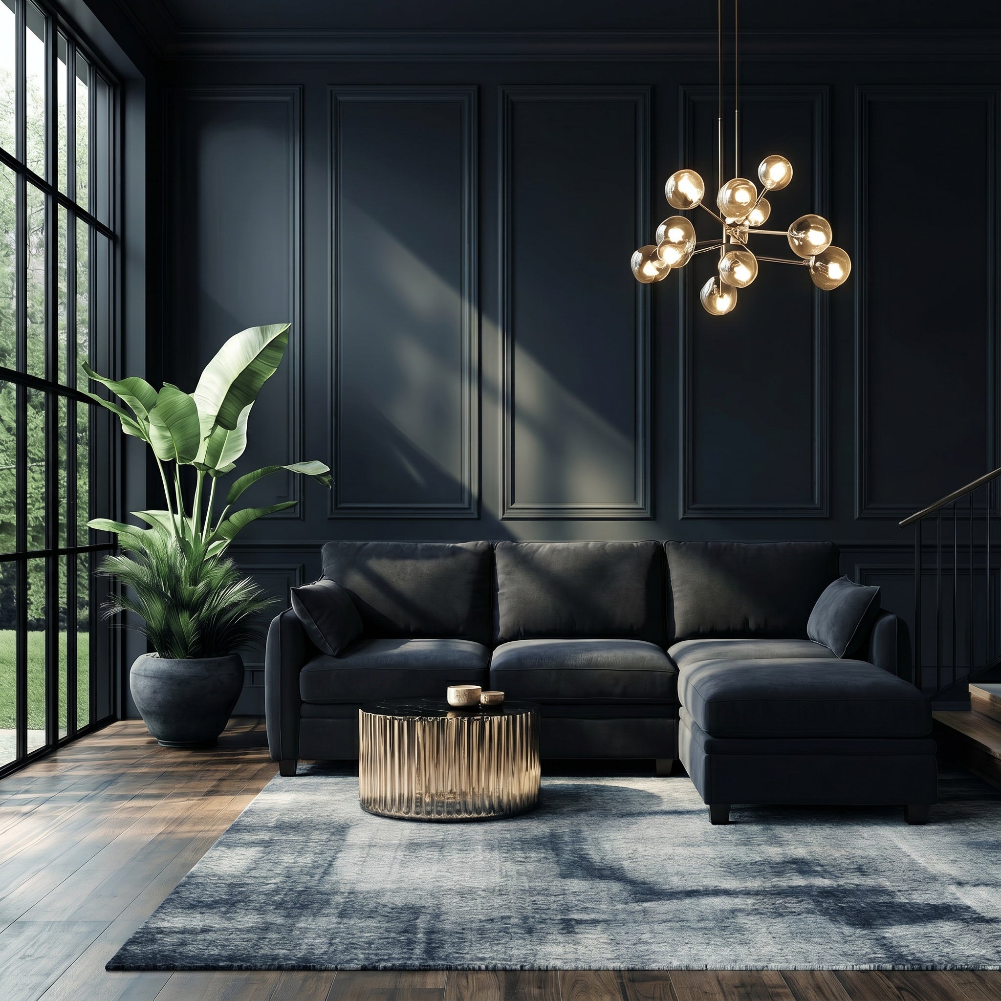Sfeerco Modular L-Shaped Sectional Sofa 4-Seat Chenille Cloud Couch with Storage Ottoman Black Living Room