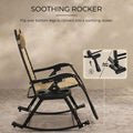 Sfeerco Outdoor Zero Gravity Rocking Chairs Set of 2, Foldable Reclining Lounge Chairs with Pillow, Cup Holder and Phone Holder, Beige