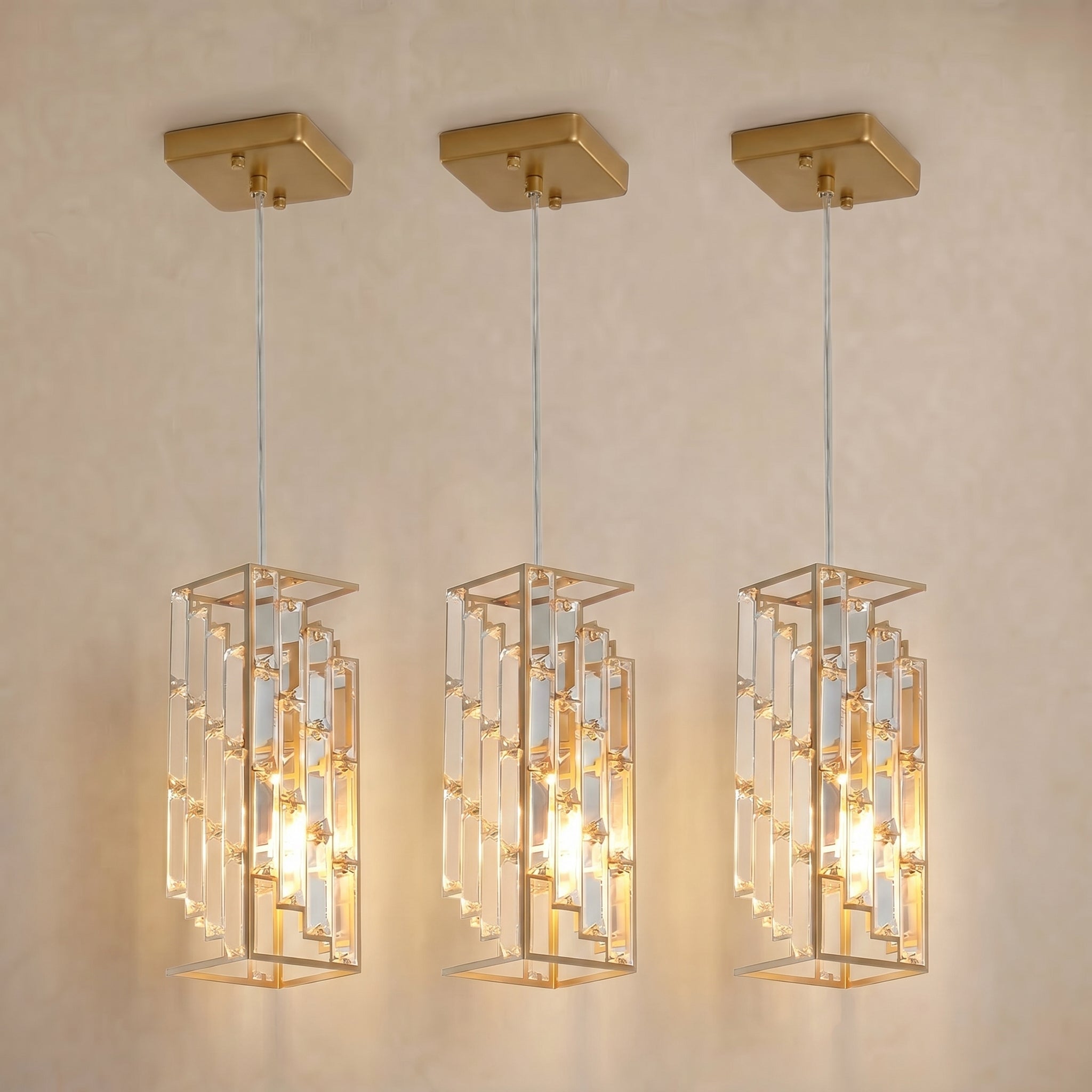 Sfeerco Crystal Prism Pendant Light 4" Set of 3 Adjustable Golden – Lumé