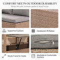 Sfeerco Outdoor PE Rattan Sectional Sofa Set 5-Piece L-Shaped with Extendable Side Tables Washable Cushions Brown