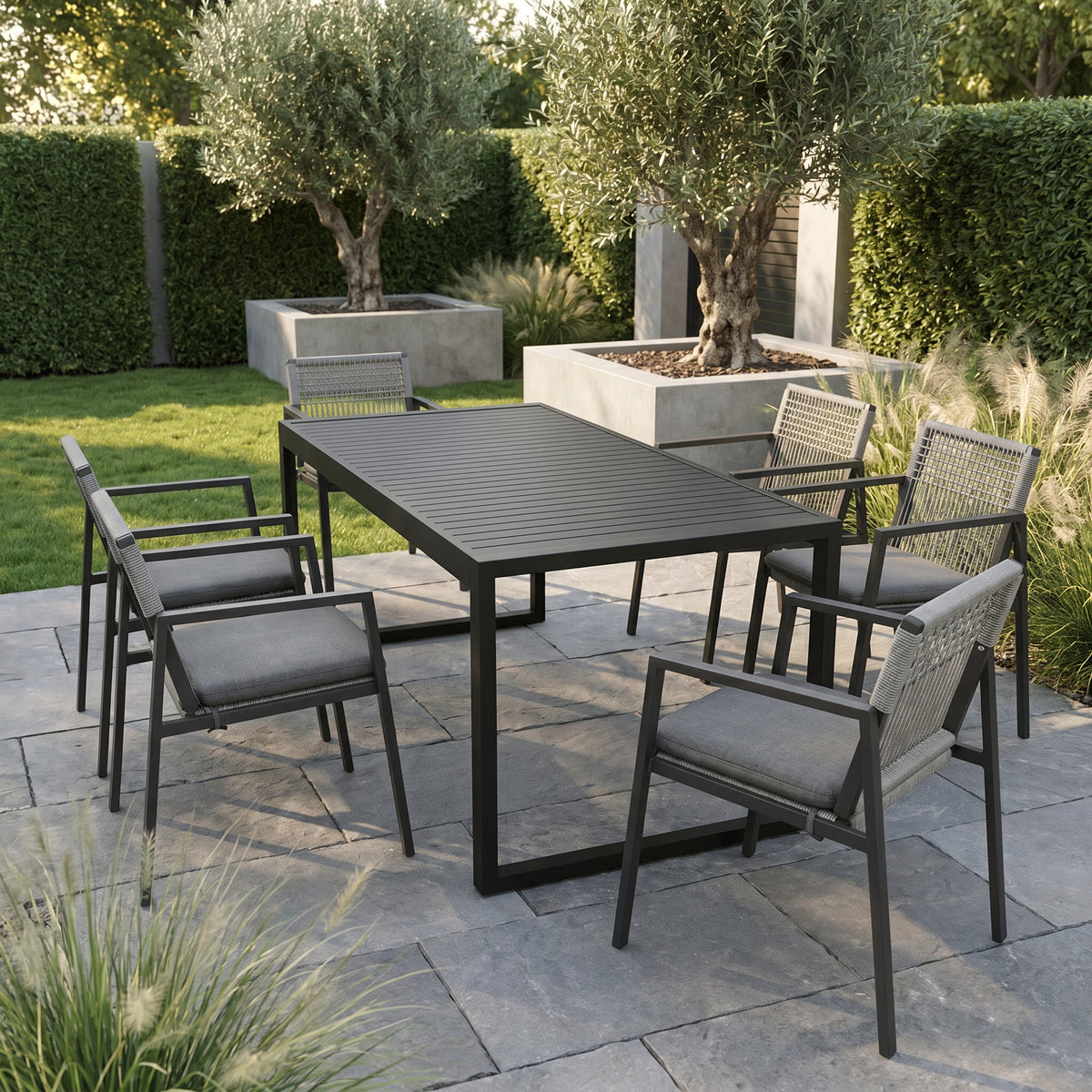 Sfeerco Outdoor Aluminum Rope Dining Chair Set of 2 with Cushions Patio Armchair Black Grey — Kova