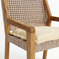 Sfeerco Outdoor Acacia Wood Wicker Dining Chair Set of 2 with Cream Cushion Teak Finish — Teca