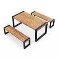 Sfeerco Outdoor Acacia Wood Dining Set 3-Piece Rectangle Table and 2 Benches Steel Frame Natural — Banco