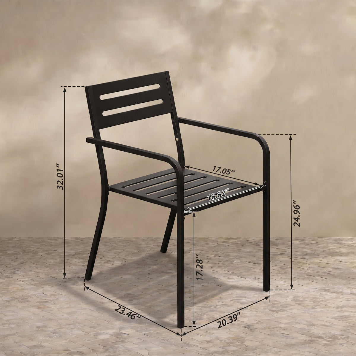 Sfeerco Stackable Patio Dining Chairs Set of 4, Heavy Duty Powder Coated Metal Outdoor Chairs with Ergonomic Armrests, Black