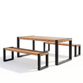 Sfeerco Outdoor Acacia Wood Dining Set 3-Piece Rectangle Table and 2 Benches Steel Frame Natural — Banco