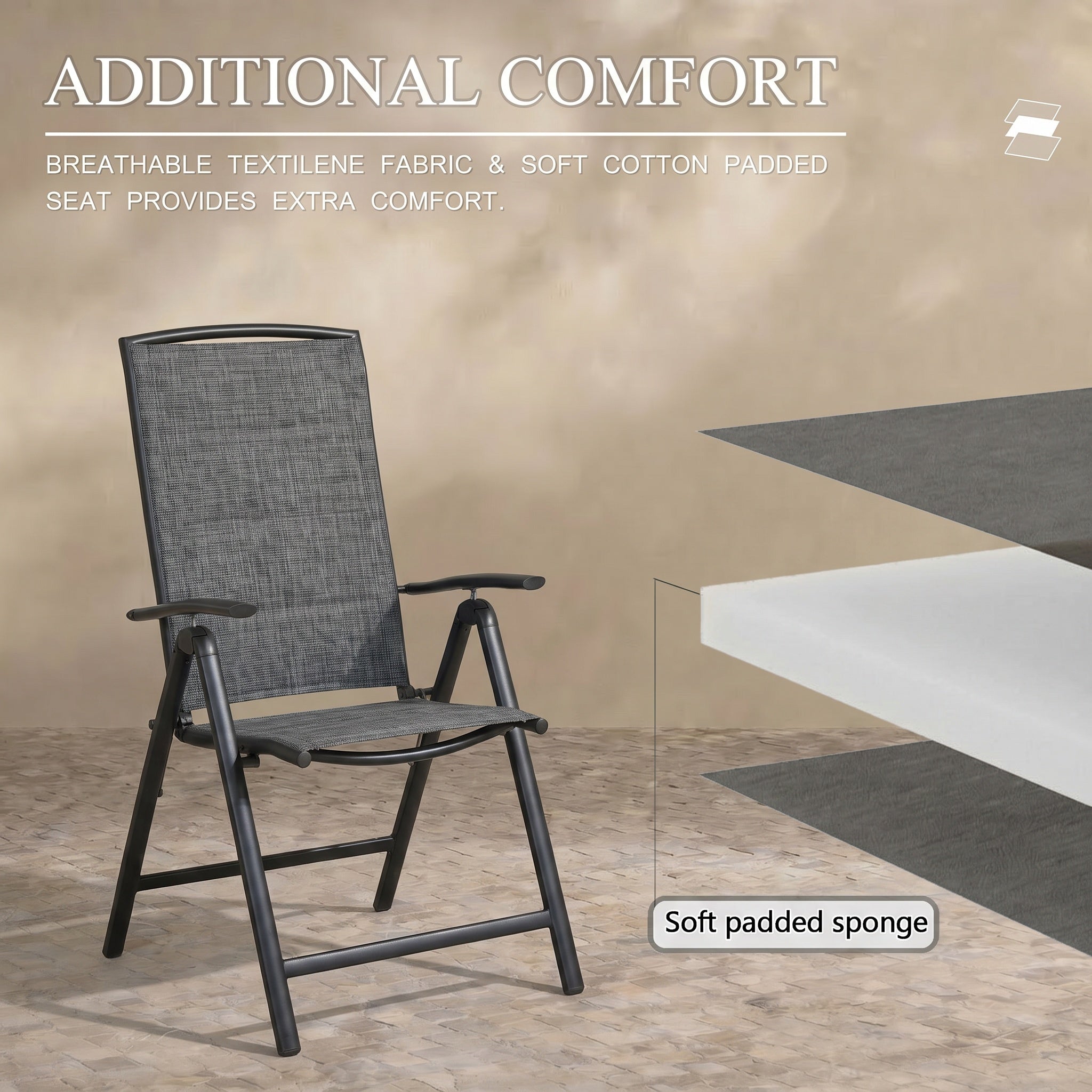 Sfeerco Folding Patio Chairs Set of 2, Aluminum Reclining Sling Chairs with Adjustable High Backrest, Textilene Fabric, Dark Brown