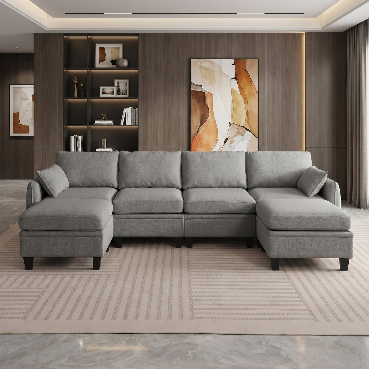 Sfeerco Modular L-Shaped Sectional Sofa 6-Seat Chenille Cloud Couch with Storage Ottoman Dark Grey Living Room