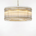 Sfeerco Modern Gold Round Chandelier 37 Inch 2-Tier 8-Light Water Ripple Crystal Glass High Ceiling Dining Room Living Room Foyer