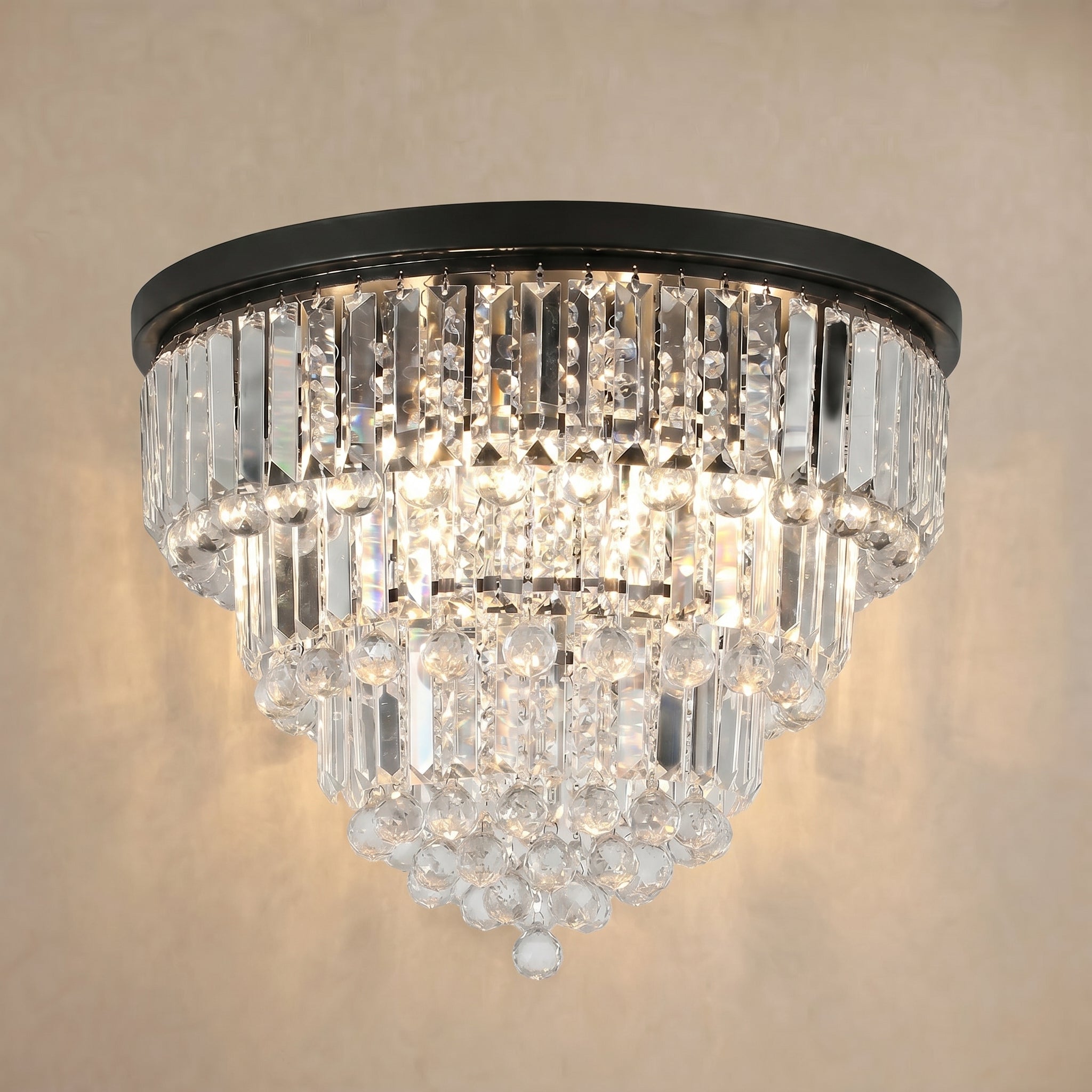 Sfeerco Modern Crystal Flush Mount Ceiling Light 6-Light K9 Crystal Chandelier Black 19.7 Inch Living Room Dining Room Bedroom