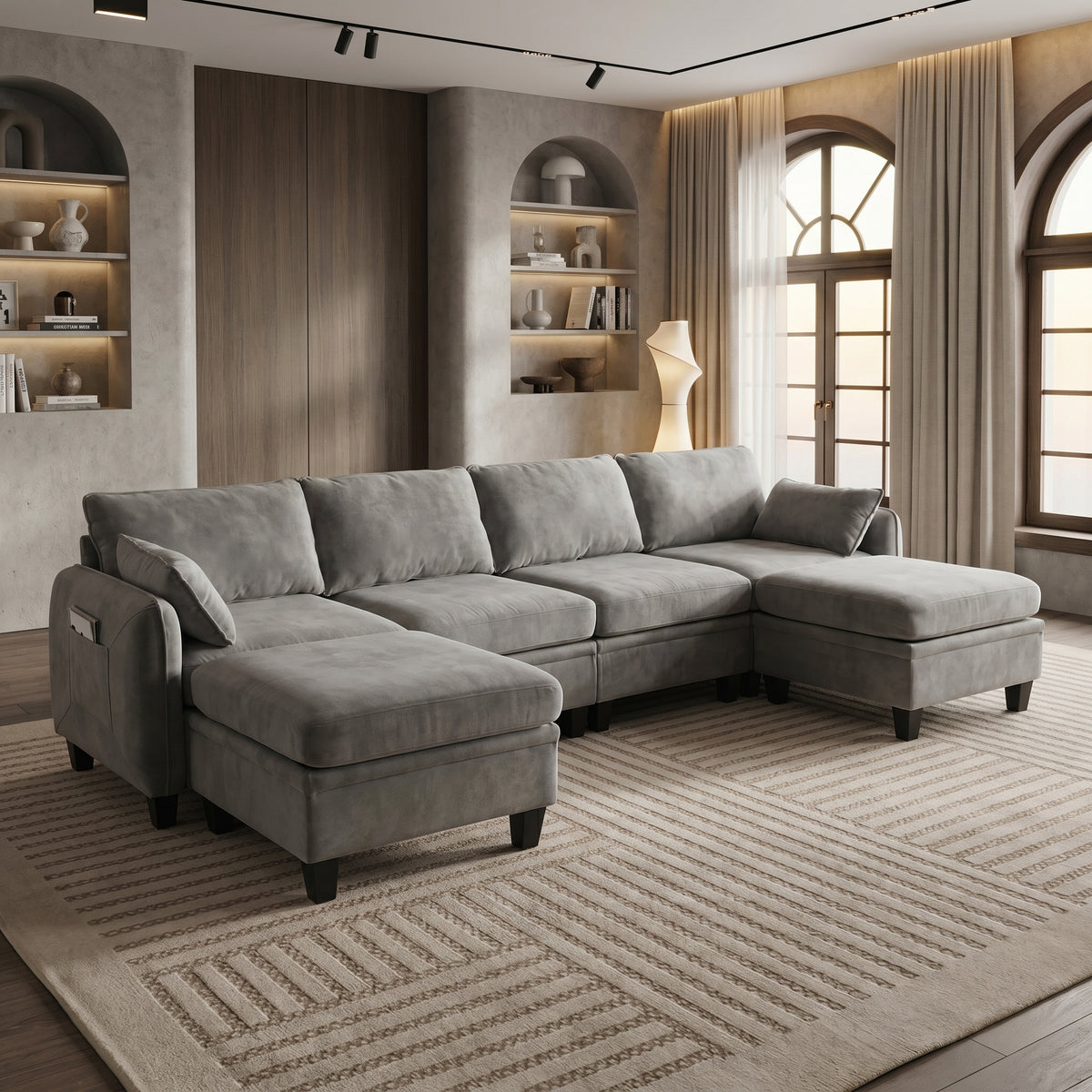 Sfeerco Modular L-Shaped Sectional Sofa 6-Seat Chenille Cloud Couch with Storage Ottoman Dark Grey Living Room