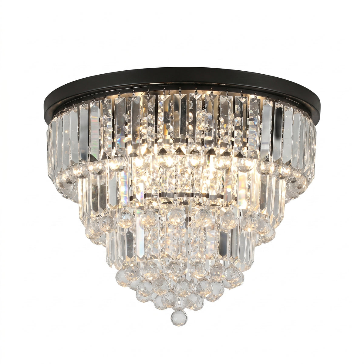Sfeerco Modern Crystal Flush Mount Ceiling Light 6-Light K9 Crystal Chandelier Black 19.7 Inch Living Room Dining Room Bedroom
