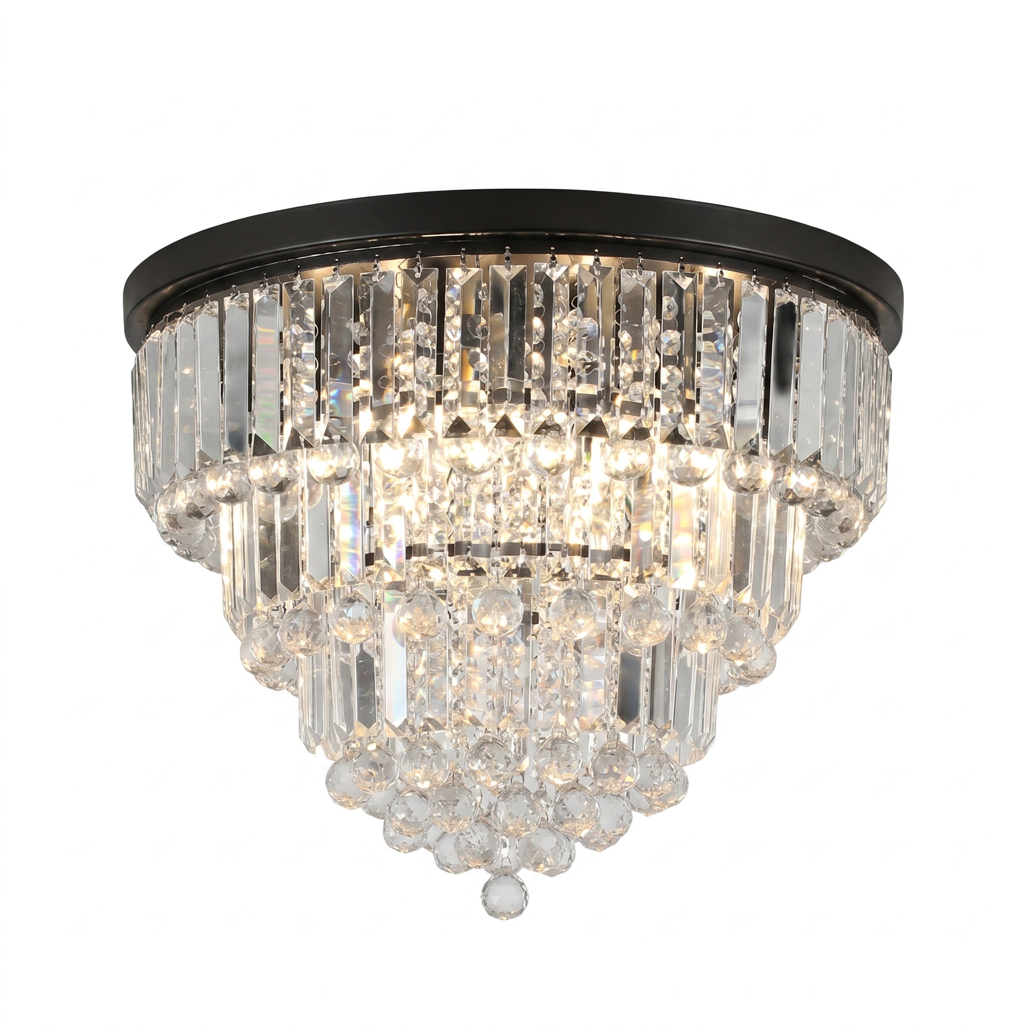 Sfeerco Modern Crystal Flush Mount Ceiling Light 6-Light K9 Crystal Chandelier Black 19.7 Inch Living Room Dining Room Bedroom