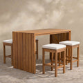 Sfeerco Outdoor Acacia Wood Bar Set 5-Piece Bar Height Table and 4 Cushioned Stools Beige Natural Wood Patio