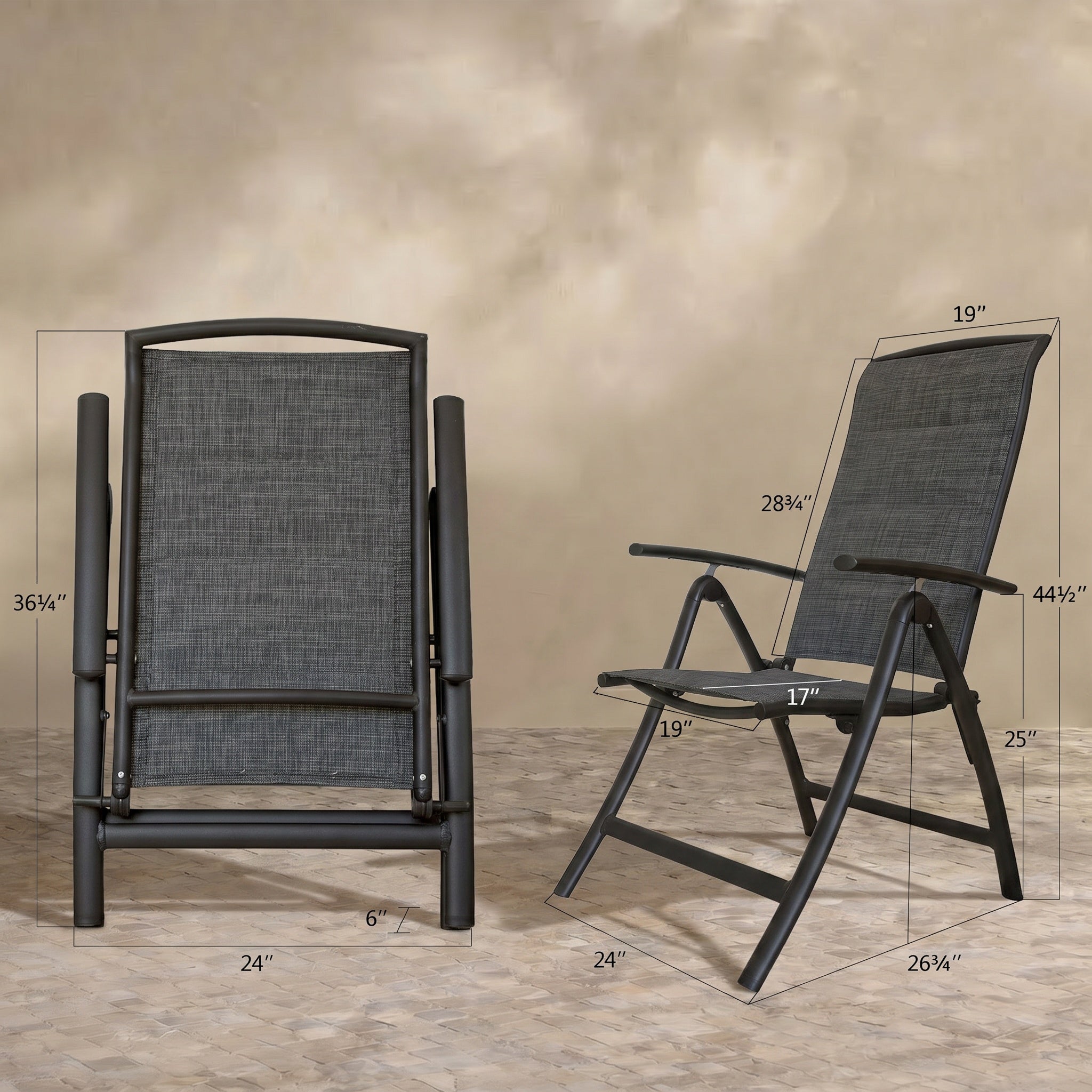 Sfeerco Folding Patio Chairs Set of 2, Aluminum Reclining Sling Chairs with Adjustable High Backrest, Textilene Fabric, Dark Brown