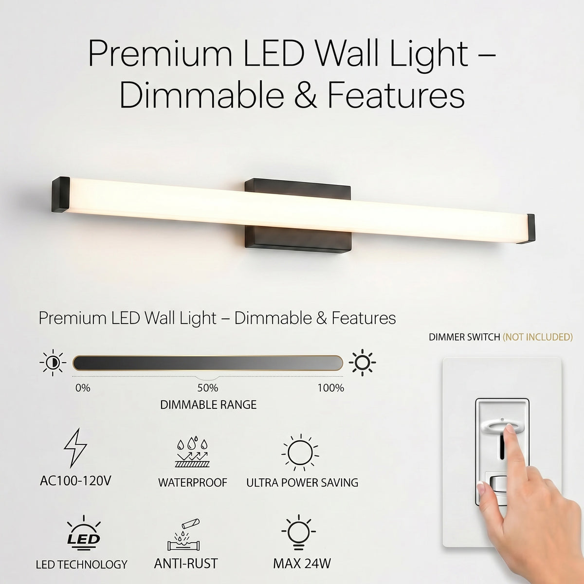 Sfeerco Modern LED Vanity Light Bar 41" Matte Black Over Mirror Bathroom Fixture – Lino