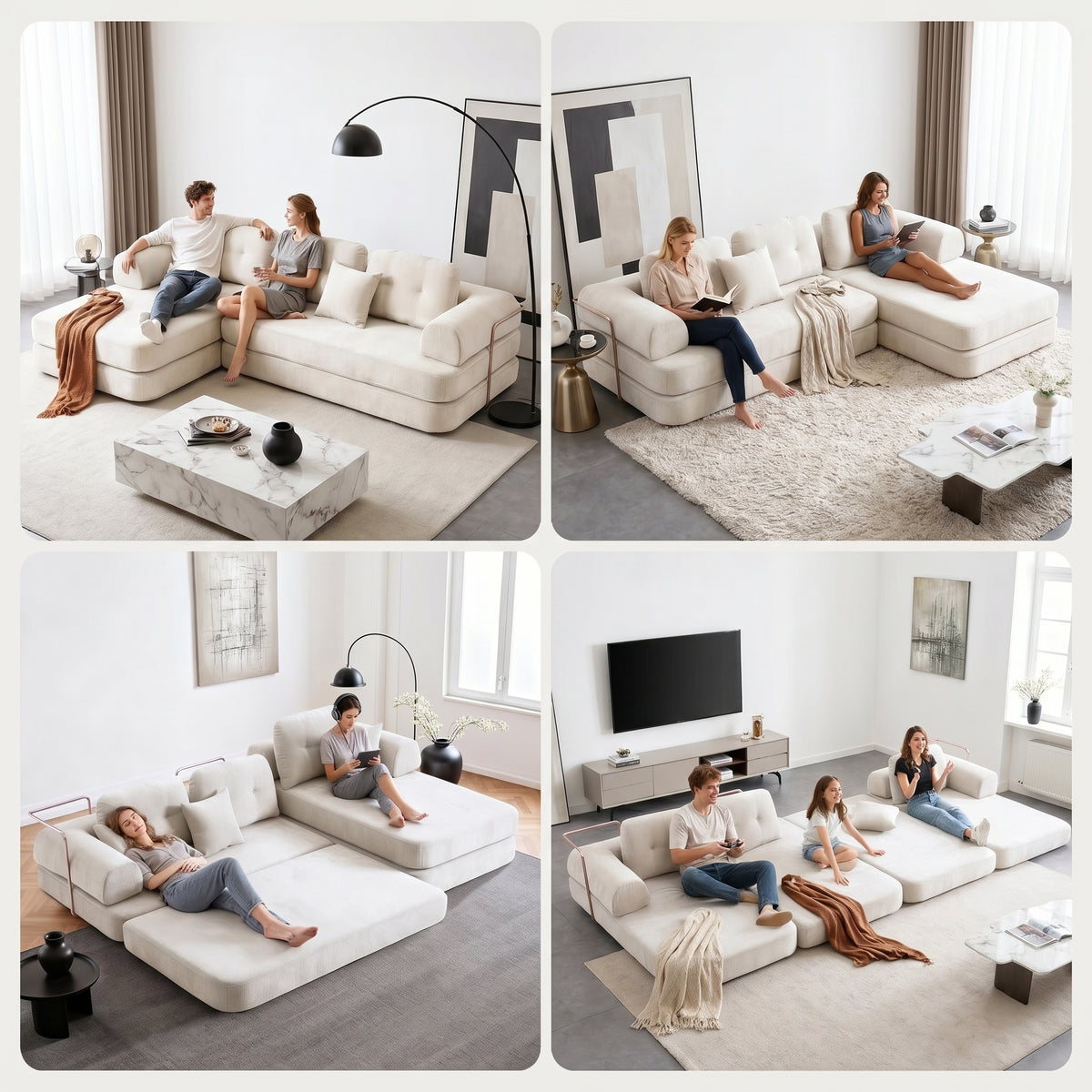 Sfeerco Modular Sectional Sofa with Chaise 3-Seat Boneless Chenille Memory Foam Deep Seat No Assembly Required Light Grey Living Room