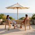 Sfeerco Outdoor Acacia Wood Wicker Dining Chair Set of 2 with Cream Cushion Teak Finish — Teca