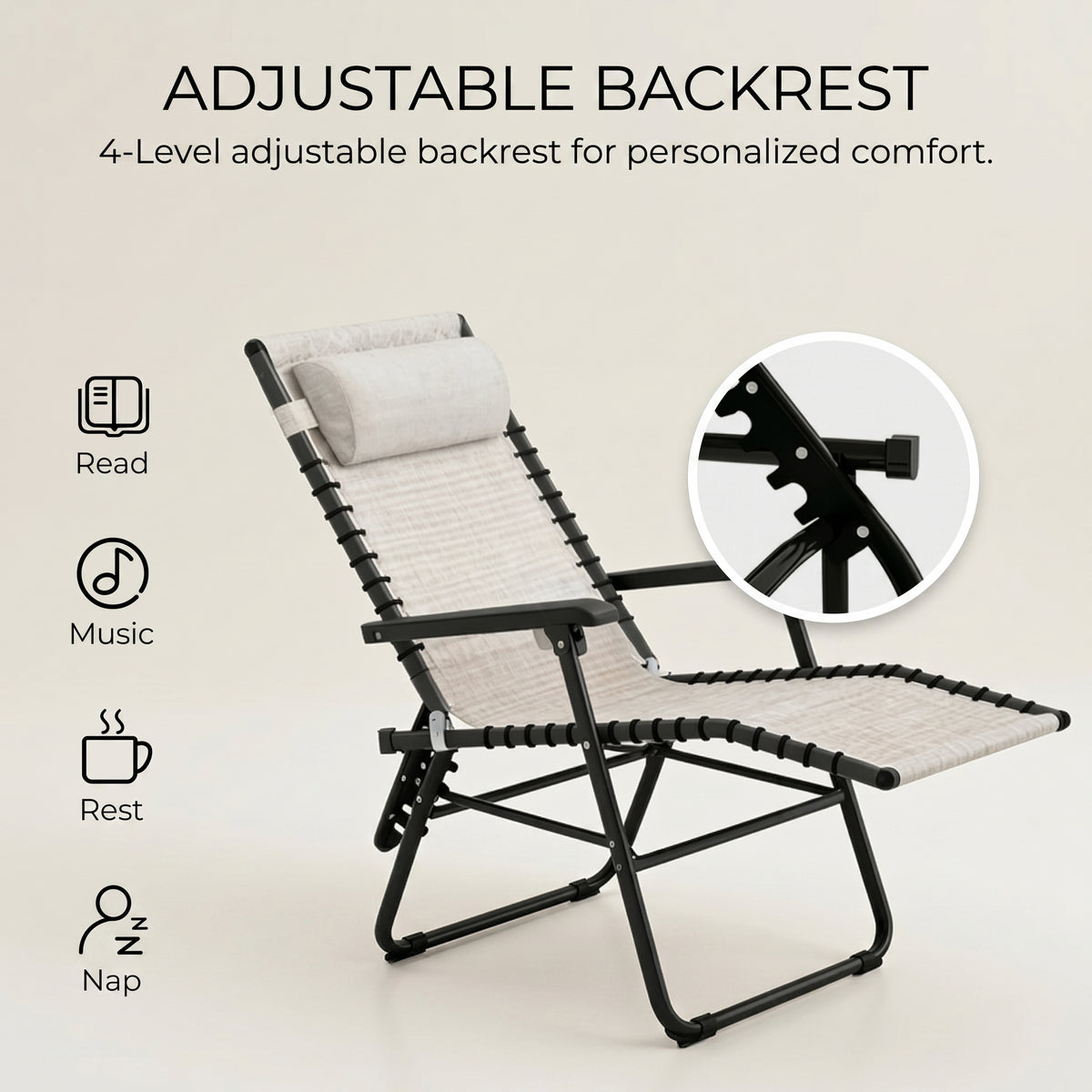 Sfeerco Outdoor Folding Chaise Lounge Chair Set Reclining Portable Cream White — Breeze
